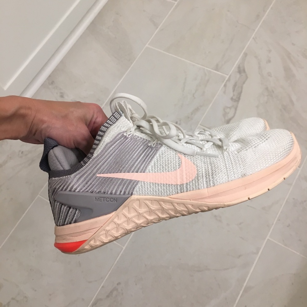 White and pale pink nike sneakers barely worn!